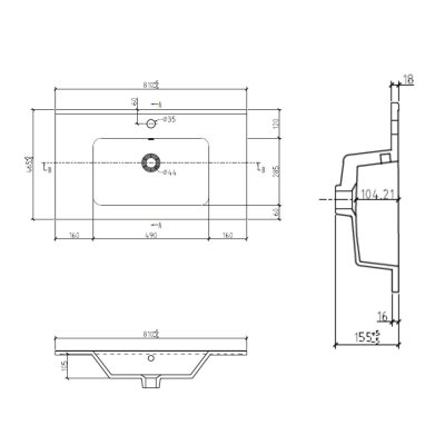 อ่างล้างหน้าฝังบนเคาน์เตอร์ 80 ซม. LB-AARON-800-CT