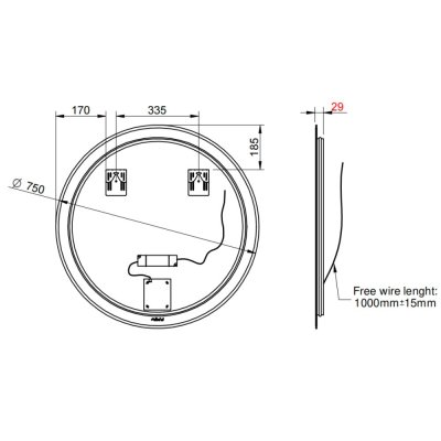 Sharon กระจกไฟทรงวงกลม (สีดำ) 75ซม. M0056-LB