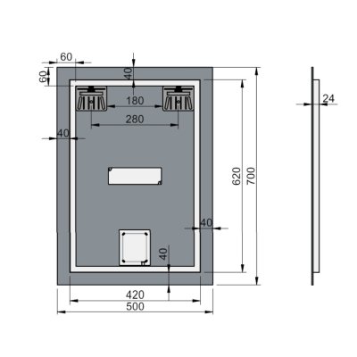 UMA SQUARE กระจกสีเหลี่ยม Dimmer 500*50*700 M0061-LB