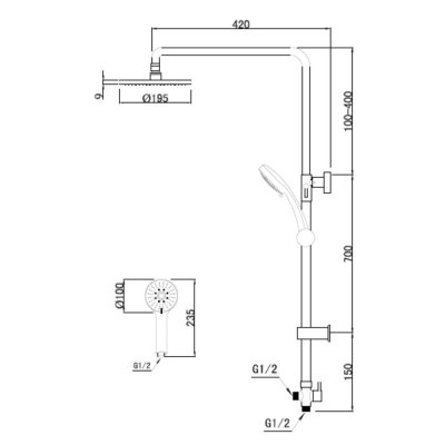 ชุดฝักบัวก้านแข็งแบบเหลี่ยม (น้ำเย็น) และ ฝักบัวมือ 3 ระบบ SH3217