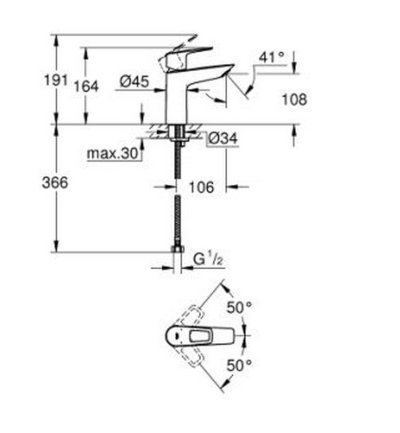 GROHE BAULOOP ก๊อกผสมอ่างล้างหน้า พร้อมป๊อปอัพ  (M-SIZE) 23091001