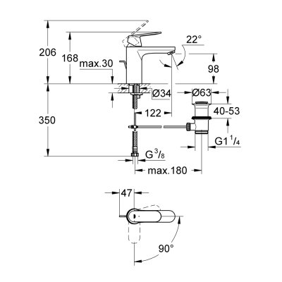 GROHE EUROSMART CM ก๊อกผสมอ่างล้างหน้า พร้อมป๊อปอัพ SILKMOVE ES 2339600E