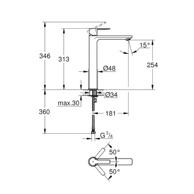 GROHE LINEARE NEW ก๊อกผสมอ่างล้างหน้าทรงสูง 23405001