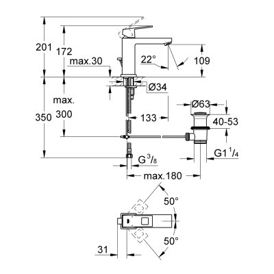 GROHE EUROCUBE ก๊อกผสมอ่างล้างหน้า(M-size) พร้อมป๊อปอัพ 23445000