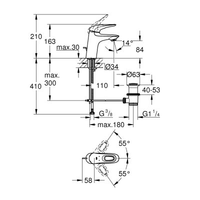 GROHE EUROSTYLE NEW ก๊อกผสมอ่างล้างหน้า(M-SIZE)พร้อมป๊อปอัพ ZERO 23564003