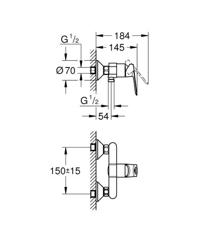 GROHE BAULOOP ก๊อกผสมยืนอาบ 23634000