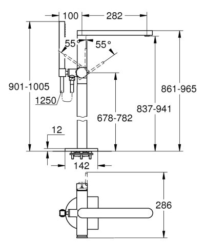 GROHE PLUS ก๊อกผสมอ่างอาบแบบตั้งพื้นพร้อมชุดฝักบัว 23846003