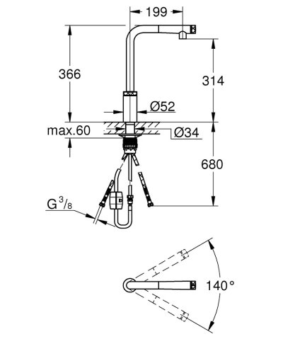 GROHE MINTA SMART CONTROL ก๊อกผสมอ่างล้างจานแบบดึงได้ (L-SPOUT) 31613000