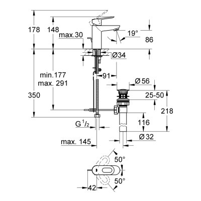 GROHE BAULOOP ก๊อกผสมอ่างล้างหน้า พร้อมป๊อปอัพ 32814000