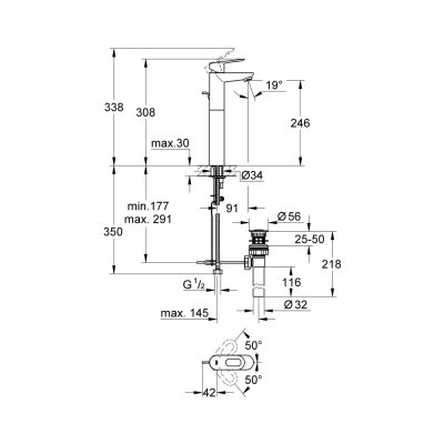 GROHE BAULOOP ก๊อกผสมอ่างล้างหน้าทรงสูง พร้อมป๊อปอัพ 32856000