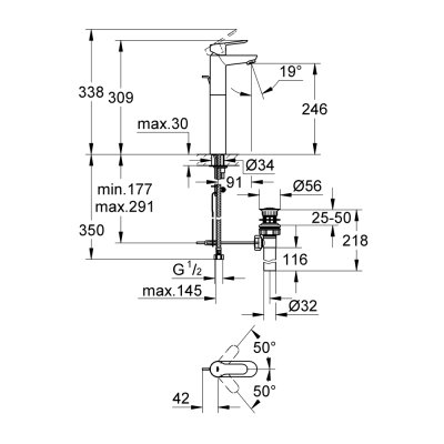 GROHE BAUEDGE ก๊อกผสมอ่างล้างหน้าทรงสูง พร้อมป๊อปอัพ 32860000