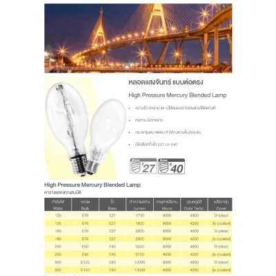GATA หลอดแสงจันทร์ ทรงโบว์ลิ่ง ขั้วE40 รุ่น HQL / HWL