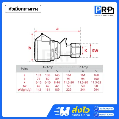 PCE พาวเวอร์ปลั๊ก 5 ขา ตัวผู้ ตัวเมีย 230V ชนิดกันฝุ่น IP44