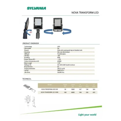 Sylvania โคมถนน LED พร้อมขาแป๊ป NOVA TRANSFORM LED