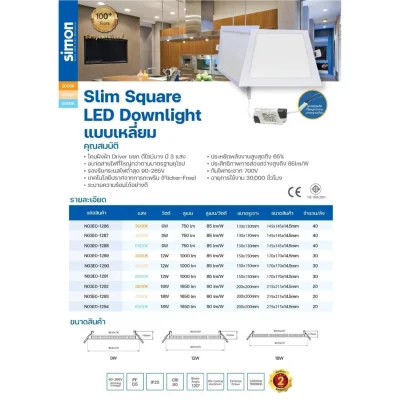 Simon โคมไฟดาวน์ไลท์ LED ฝังฝ้า 12W ขนาด 6 นิ้ว