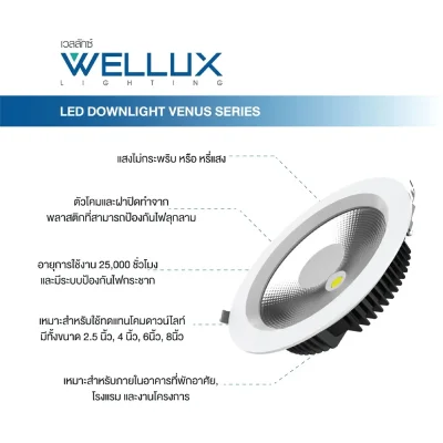 Wellux โคมไฟดาวน์ไลท์ LED ฝังฝ้า 30W Venus Series