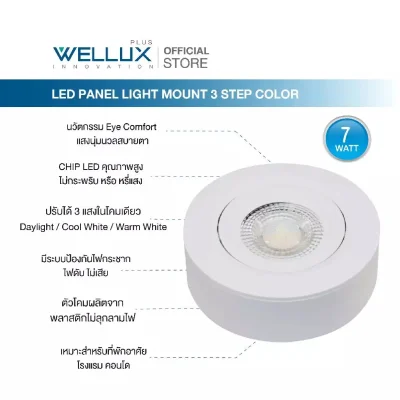 Wellux ดาวน์ไลท์ติดลอย LED 7W ขนาด 3.5 นิ้ว Mount Series