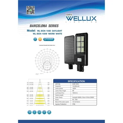 Wellux โคมถนนโซล่าเซลล์ พร้อมขาแป๊ป Barcelona Series