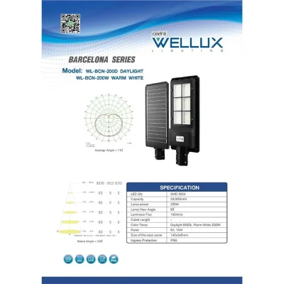 Wellux โคมถนนโซล่าเซลล์ พร้อมขาแป๊ป Barcelona Series