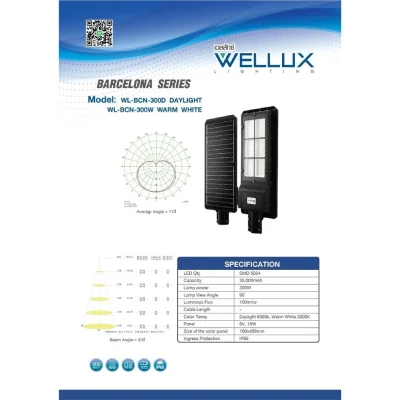 Wellux โคมถนนโซล่าเซลล์ พร้อมขาแป๊ป Barcelona Series