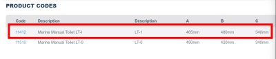Marine Manual Toilet  LT-1  Code  A11412