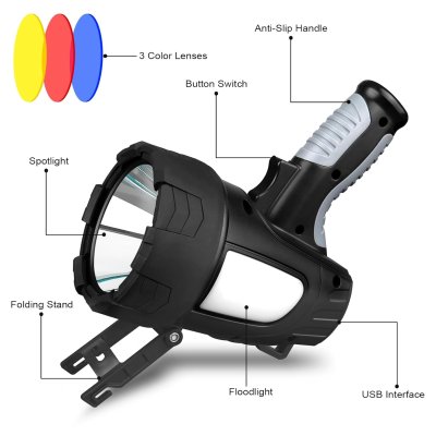 MIXILIN Rechargeable Spotlight, Super Bright 900,000 Lumen LED Spotlight Handheld Spot Lights Outdoor with tripod, Large Spotlight Flashlight and Camping Flood Light for Boating Marine