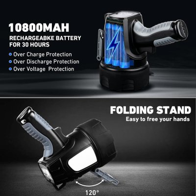 MIXILIN Rechargeable Spotlight, Super Bright 900,000 Lumen LED Spotlight Handheld Spot Lights Outdoor with tripod, Large Spotlight Flashlight and Camping Flood Light for Boating Marine