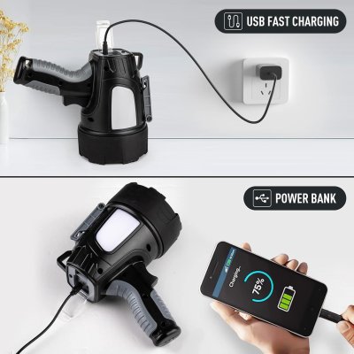 MIXILIN Rechargeable Spotlight, Super Bright 900,000 Lumen LED Spotlight Handheld Spot Lights Outdoor with tripod, Large Spotlight Flashlight and Camping Flood Light for Boating Marine