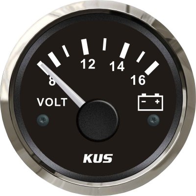 KUS Voltmeter Gauge with Stainless Steel Bezel (12V / Black)