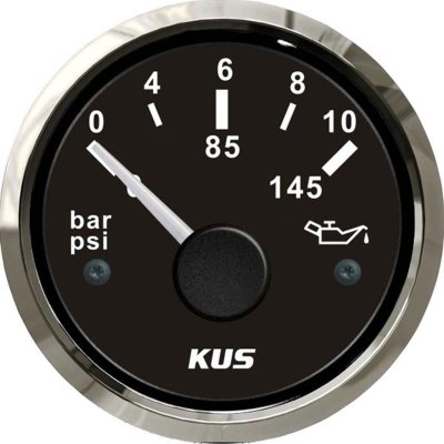 KUS Oil Pressure Gauge 10 Bar (Stainless Steel Bezel / Black Dial)