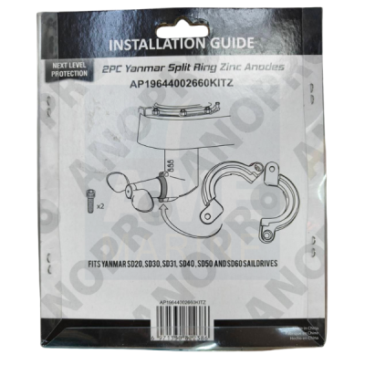 Anopro AP19644002660KITZ Yanmar Saildrive Split Ring Anode Kit - Zinc
