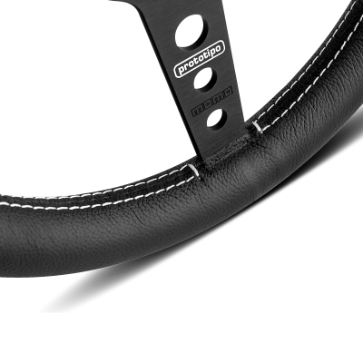 MOMO PROTOTIPO BRUSH BLACK ANODIZED BLACK LEATHER