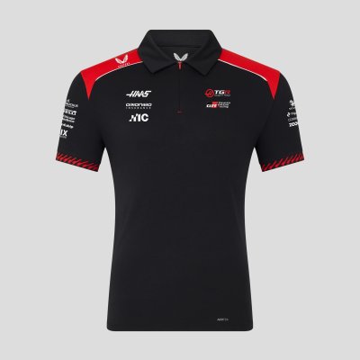 Haas F1 Team 2026 Short Sleeve Polo Mens - Caviar / Flame Scarlet