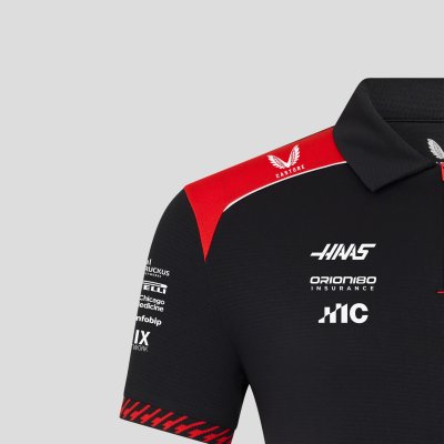 Haas F1 Team 2026 Short Sleeve Polo Mens - Caviar / Flame Scarlet