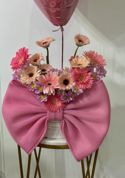 Pink Bow Jumbo Gerbera Daisies