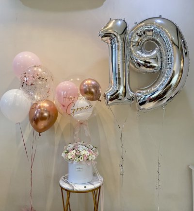Pink Roses and White Laisanthus Birthday Set