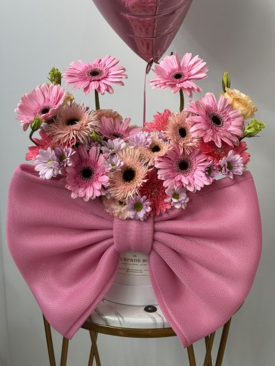 Pink Bow Jumbo Gerbera Daisies