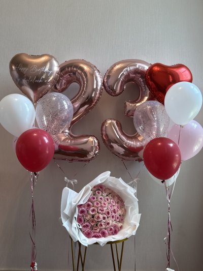 Birthday FloralBalloon Set Pink