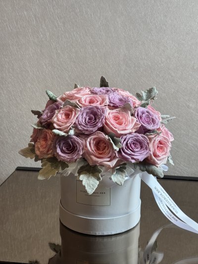 Pinkish Purple Roses Floral Box