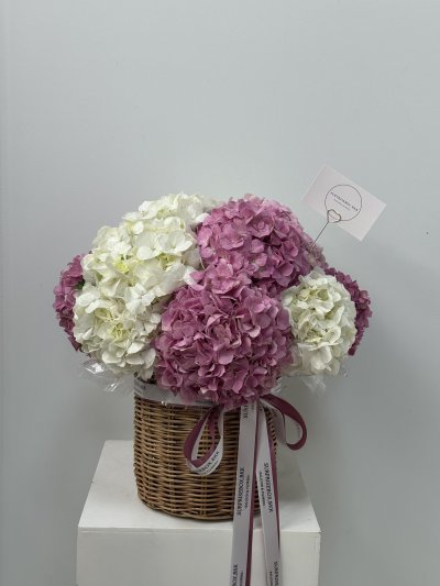 Pink Welcome Baby Hydrangea Basket Balloon Set