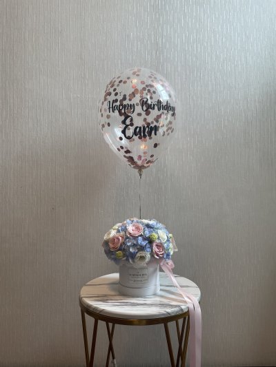 Blue Hydrangea Pink Rose Cotton Sky Box S