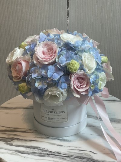 Blue Hydrangea Pink Rose Cotton Sky Box S