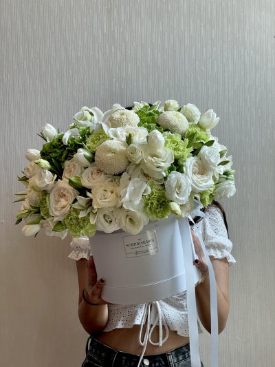 Green and White Tulips Hydrangea Lilies Mix Box XXL