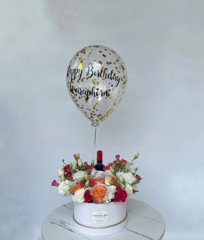 Orange Rose & Red Spray Rose Flower Box