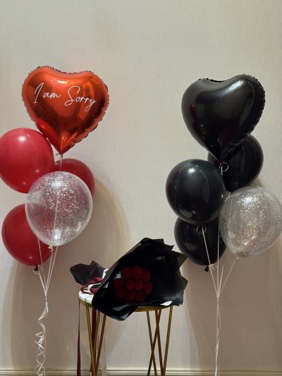 Red and Black Flower Balloon SET