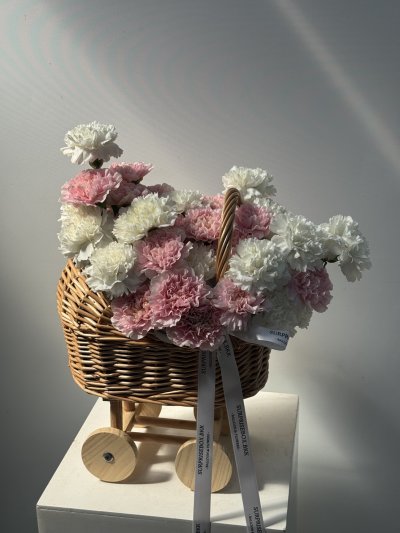 Baby cradle pink/white carnations