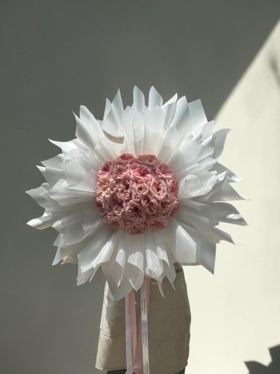 Fluffy Wrapping 20 Pink English Roses Bouquet