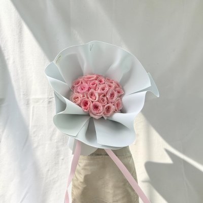 30 Pink Roses With Initial Cloud Foam Wrapping