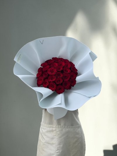 30 Red Roses With Initial Cloud Foam Wrapping