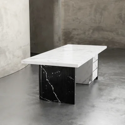 Marble Office Desk Black White Designed Profiled Exterior